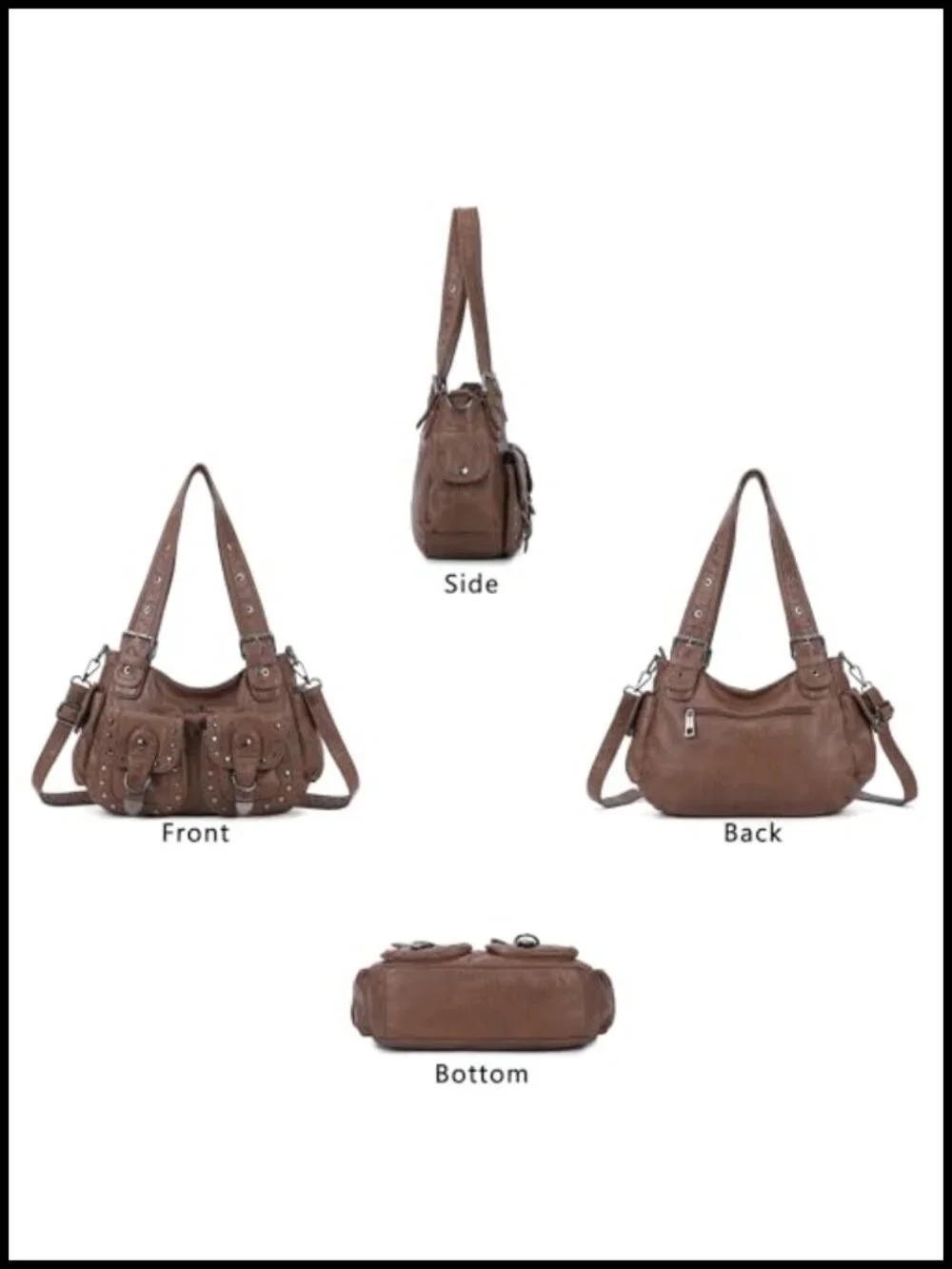 Vegan Leather Hobo Bag Multi Pocket Studded Y2K Shoulder Tote Handbag